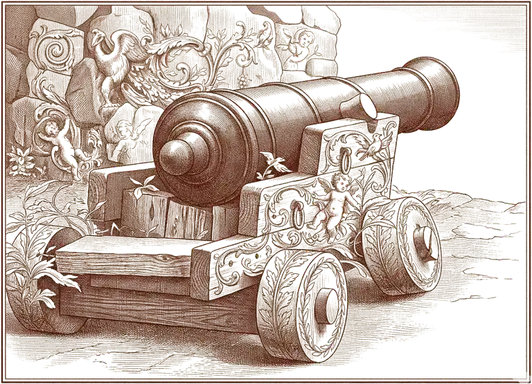 Illustration gravure XVIIIe — canon du fort Saint-Louis de Saint-Martin, île franco-néerlandaise des Antilles